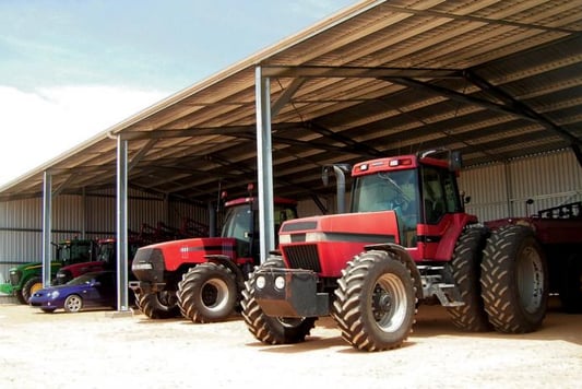 Large farming equipment taking up significant storage space 